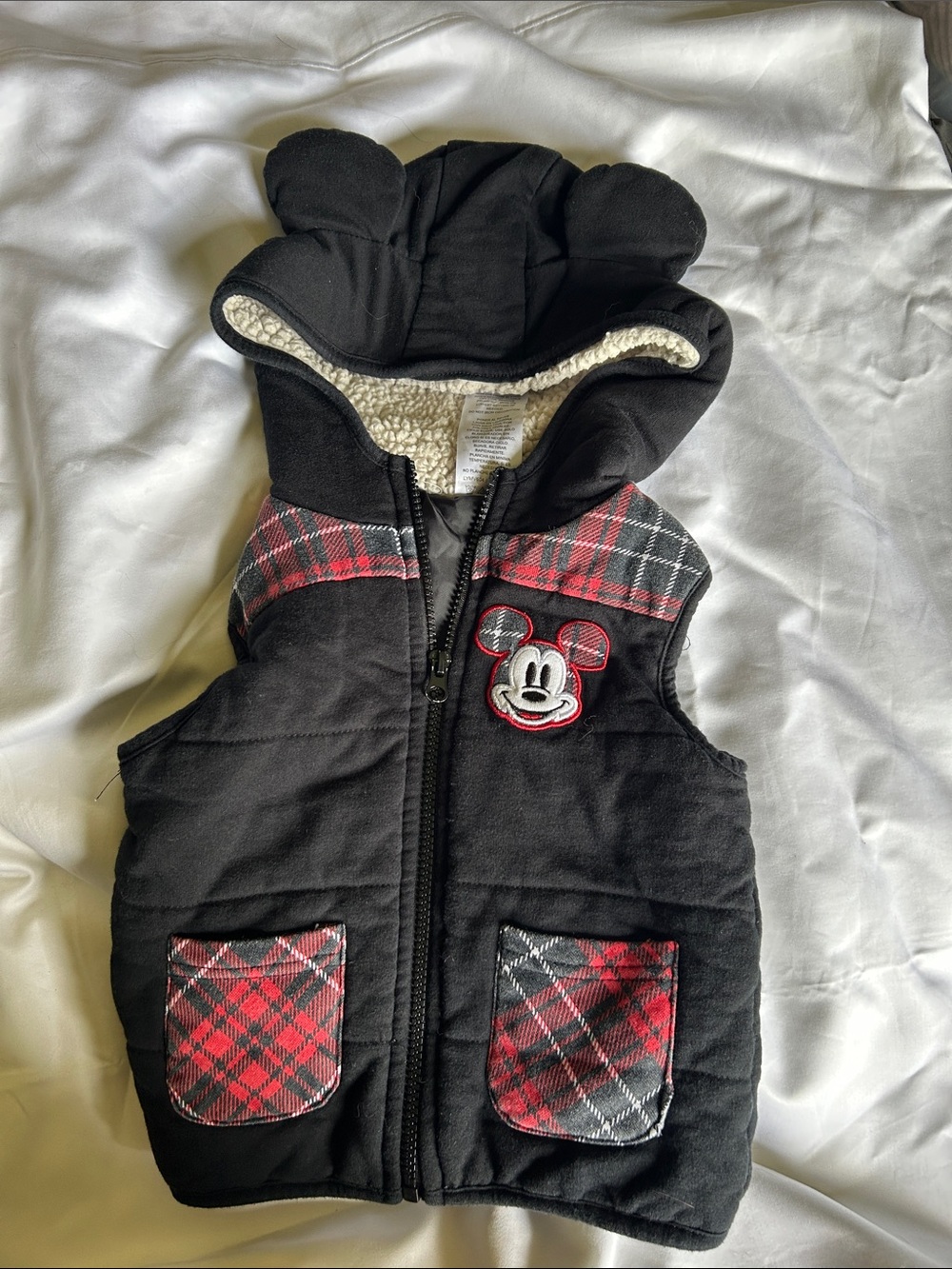 Mickey Mouse Black & Red Toddler Puffer Vest with Hood